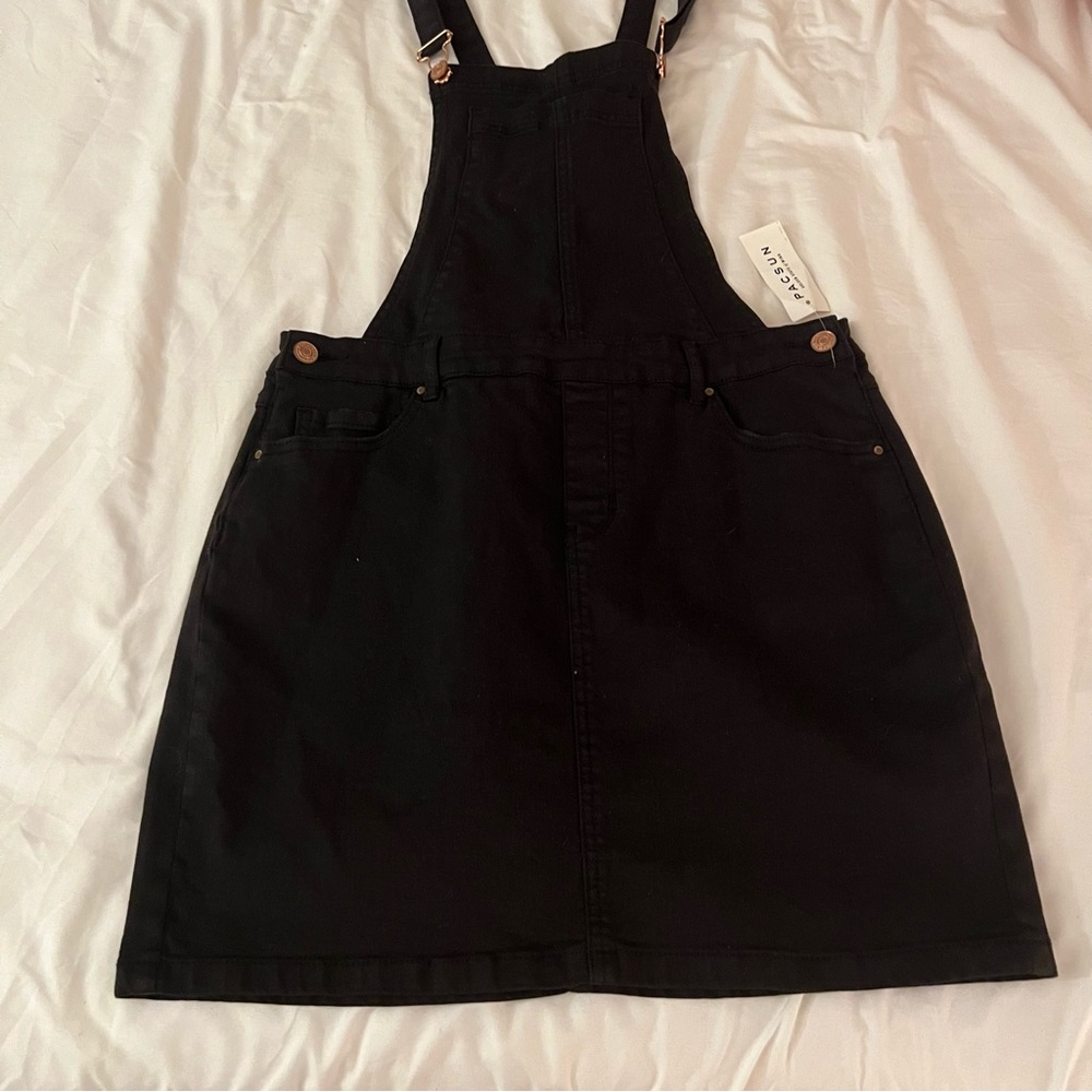 Pacsun black denim overall skirt NWT